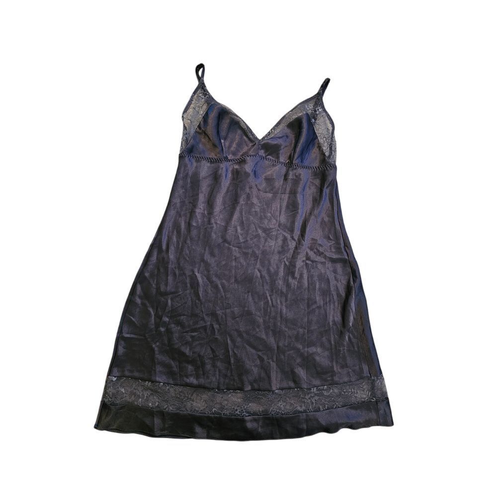Victoria Secret Smokey Gray Satin Slip Dress Lace Trim Detail Sleepwear Sz Small
